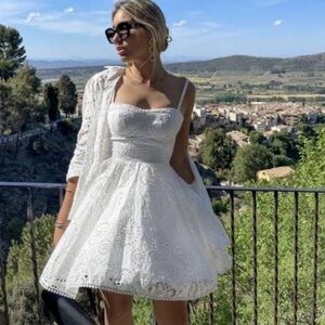 ZARA Openwork Embroidered White Dress XL Sleeveless
Fit Flare Sundress Bustier